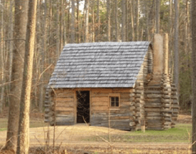 The jackson Home at Freedom Park-By 1805, William Ludwell Lee’s executor had begun constructing cabins for Lee’s former slaves, who were allowed to live on the “Hot Waters” for ten years, rent- free. One housing type made use of log and timber construction and a wooden chimney. This very modest dwelling was typical housing for slaves, Free Blacks, and poor whites. Such cabins might last only 20 years before falling into despair, leaving behind very little archaeological evidence. This house represents a household occupied by John Jackson, a former Lee slave, his wife Nancy, and two children. John Jackson eventually was able to purchase and develop his own property and his descendants still live in the area