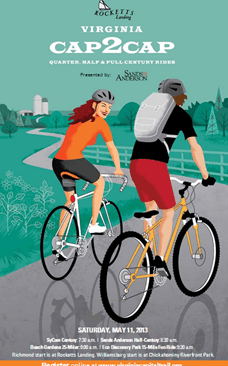 Next weekend  on Saturday, May 11, you can join over 2000 bike riders for one of Virginia&rsquo;s largest cycling events &mdash; the Capital to Capital ride, aka Cap2Cap &mdash; a fundraiser for the Virginia Capital Trail Foundation